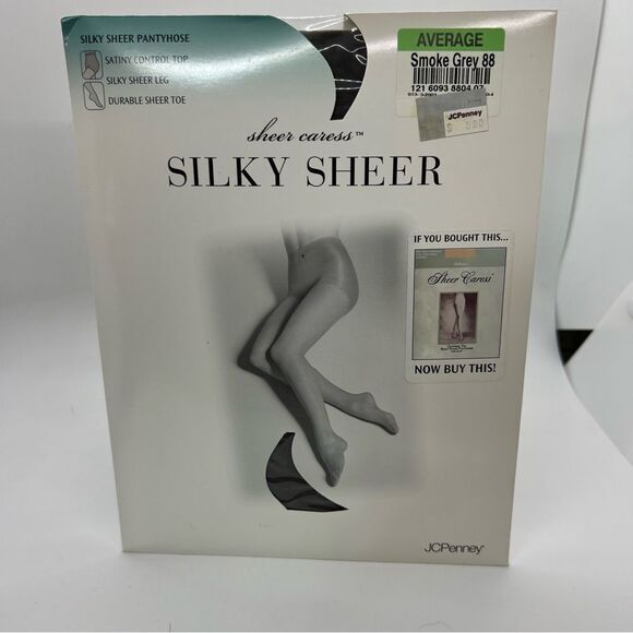 Nwt VTG JCPenney Pantyhose Sheer Caress Silky Sheer smoke gray 88 Control Top - Picture 1 of 3
